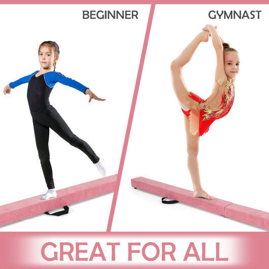7 Feet Folding Portable Floor Balance Beam with Handles for Gymnasts-Pink - Color: Pink