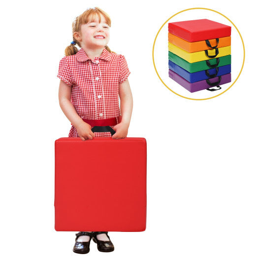 6 Pieces 15 Inches Square Toddler Floor Cushions Flexible Soft Foam Seating with Handles-Multicolor - Color: Multicolor