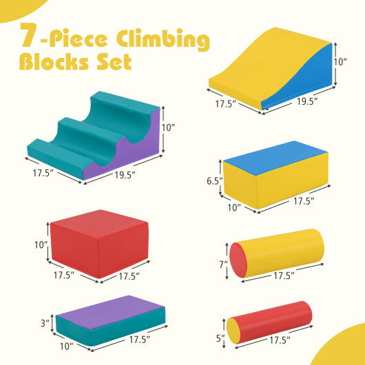 7-Piece Foam Blocks for Toddlers Soft Climbing Toys Indoor Play for Babies-Pink