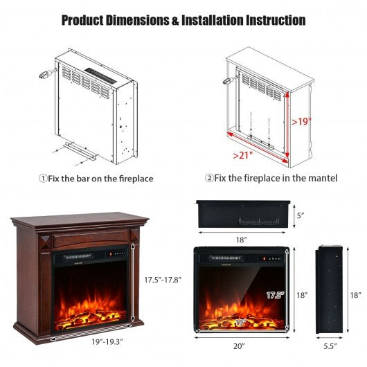 18 Inch 1500W Electric Fireplace Freestanding and Recessed Heater