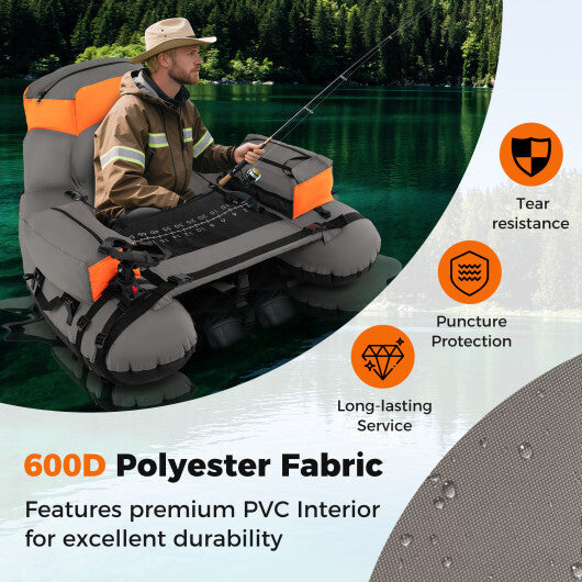 Inflatable Fishing Float Tube with Shoulder Straps and Storage for Angling-Green