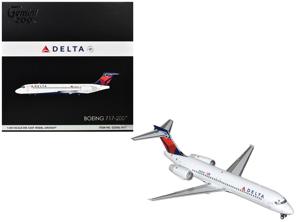 Boeing 717-200 Commercial Aircraft "Delta Air Lines" (N947AT) White with Blue and Red Tail "Gemini 200" Series 1/200 Diecast Model by GeminiJets