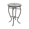 Round Mosaic Tile Bistro Style Outdoor Patio Table with Metal Base