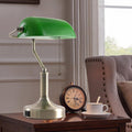 Traditional Bankers Desk Lamp Table Light with Green Glass Shade and USB Ports