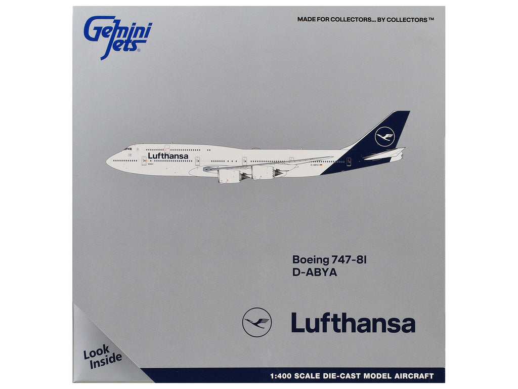 Boeing 747-8I Commercial Aircraft "Lufthansa" (D-ABYA) White with Dark Blue Tail 1/400 Diecast Model GeminiJets
