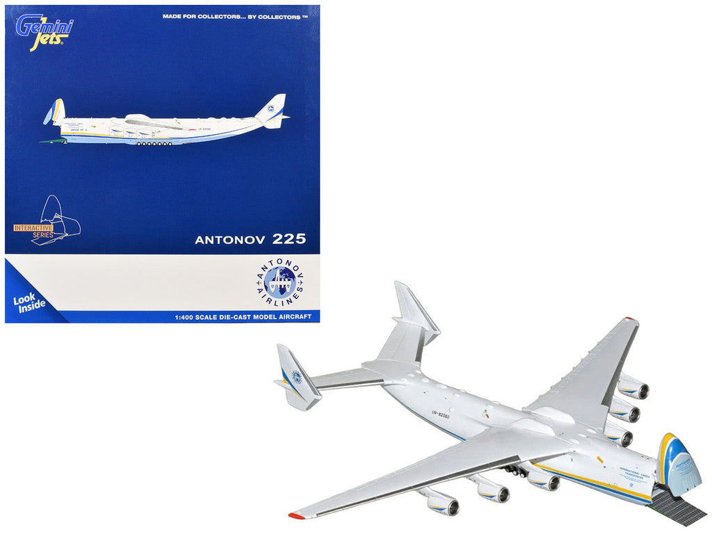 Antonov An-225 Mriya Commercial Aircraft "Antonov Airlines" (UR-82060) White with Blue and Yellow Stripes "Interactive Series" 1/400 Diecast Model by GeminiJets