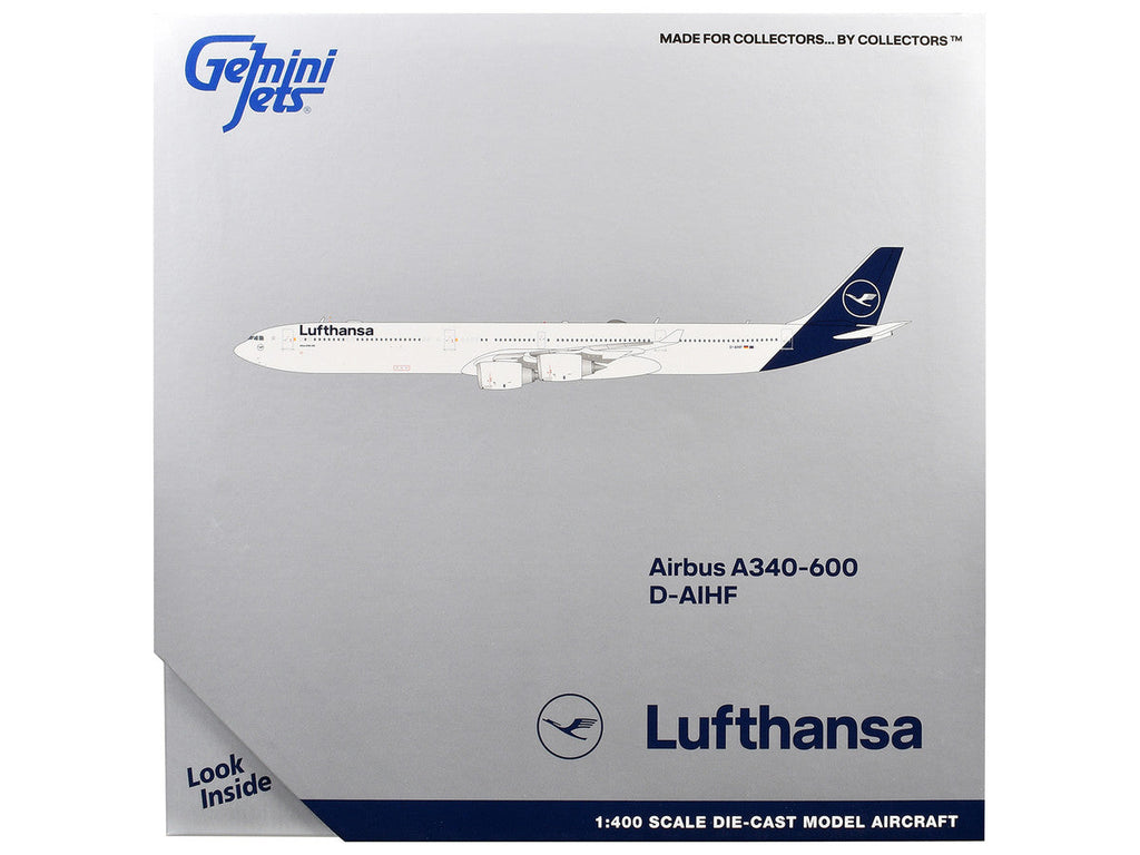 Airbus A340-600 Commercial Aircraft "Lufthansa" (D-AIHF) White with Dark Blue Tail 1/400 Diecast Model Airplane by GeminiJets