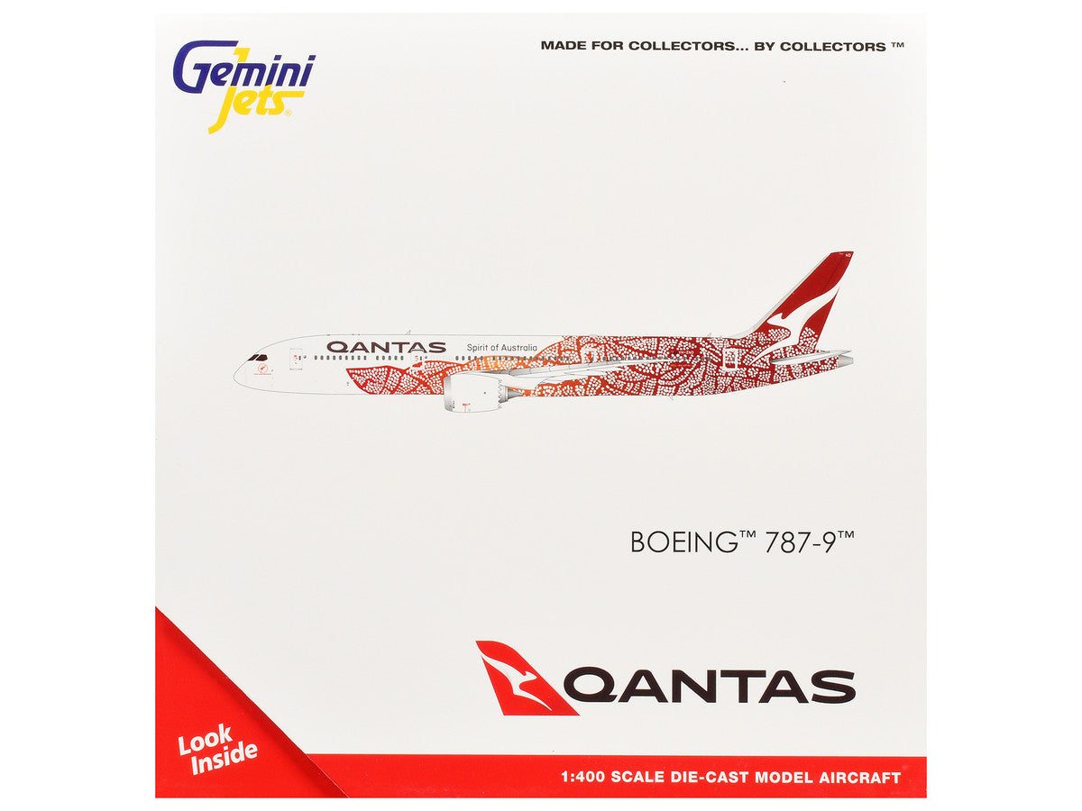 Boeing 787-9 Commercial Aircraft "Qantas - Yam Dreaming" (VH-ZND) White with Red Graphics 1/400 Diecast Model Airplane by GeminiJets