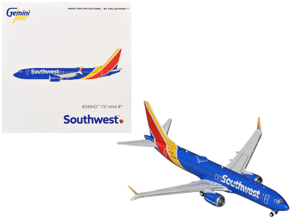 Boeing 737 MAX 8 Commercial Aircraft "Southwest Airlines" (N8788L) Blue with Red and Yellow Stripes 1/400 Diecast Model Airplane by GeminiJets