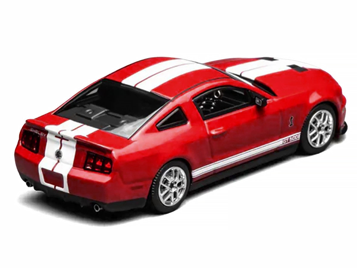 2007 Ford Mustang Shelby GT500 Torch Red with White Stripes 1/64 Diecast Model Car by MotorHelix & Greenlight