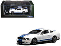 2007 Ford Mustang Shelby GT500 Performance White with Blue Stripes 1/64 Diecast Model Car by MotorHelix & Greenlight