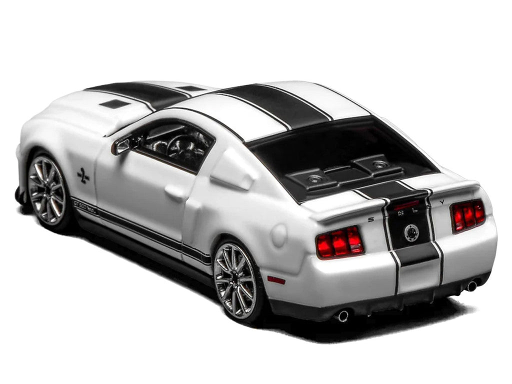 2007 Ford Mustang Shelby GT500 Super Snake Performance White with Matt Black Stripes 1/64 Diecast Model Car by MotorHelix & Greenlight