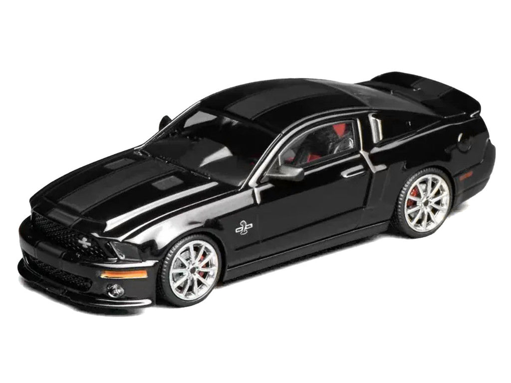 2007 Ford Mustang Shelby GT500 Super Snake Ebony Black with Matt Black Stripes 1/64 Diecast Model Car by MotorHelix & Greenlight
