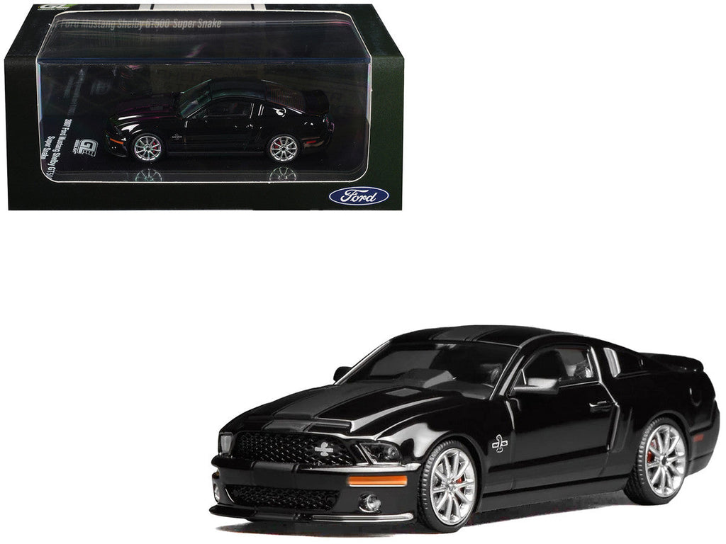 2007 Ford Mustang Shelby GT500 Super Snake Ebony Black with Matt Black Stripes 1/64 Diecast Model Car by MotorHelix & Greenlight