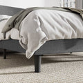 Queen Size Grey Linen Blend Upholstered Platform Bed with Wingback Headboard