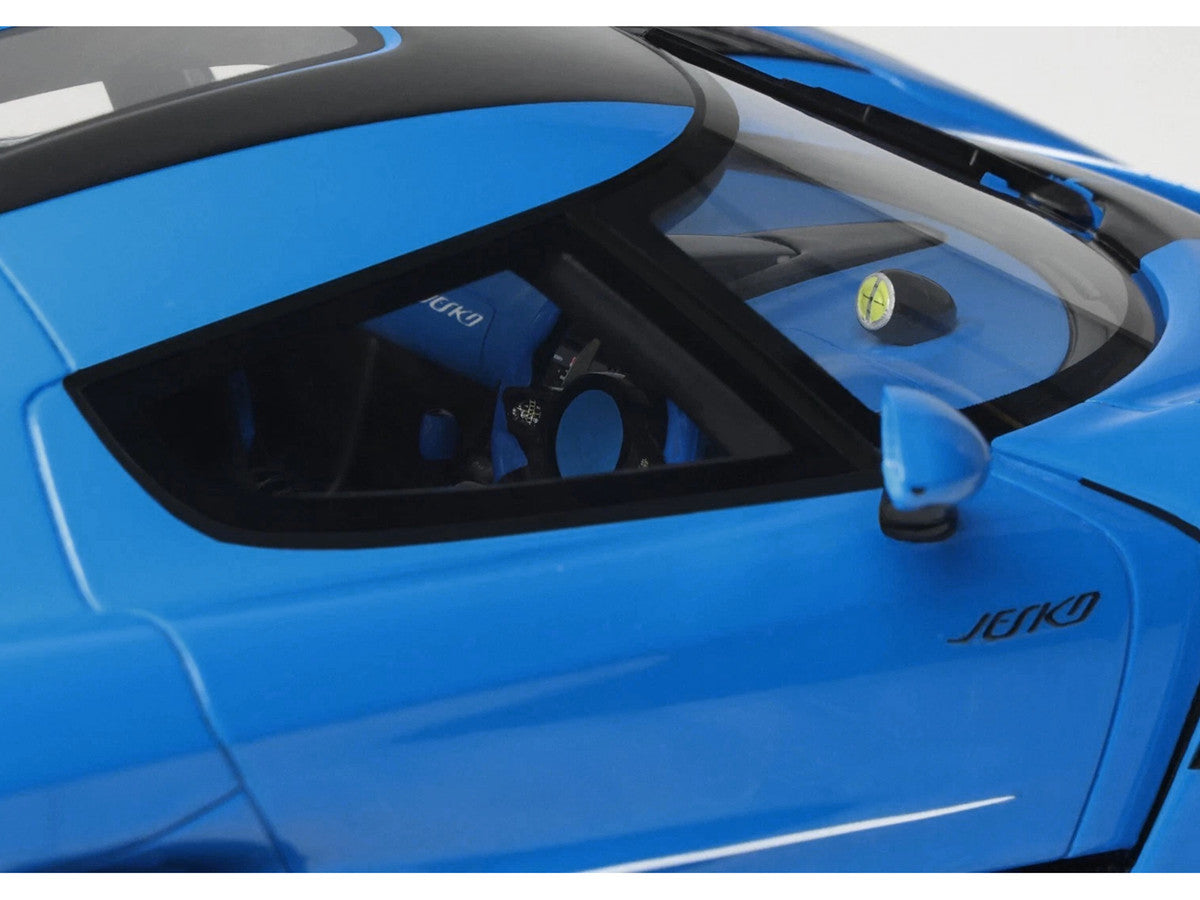 2025 Koenigsegg Jesko Blue Metallic with Black Stripes 1/18 Model Car by GT Spirit
