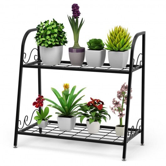 2-tier Patio Metal Plant Stand - Color: Black - Size: 2-Tier