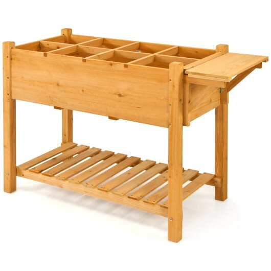 Elevated Planter Box Kit with 8 Grids and Folding Tabletop - Color: Natural