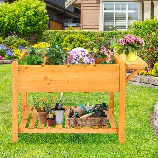 Elevated Planter Box Kit with 8 Grids and Folding Tabletop - Color: Natural