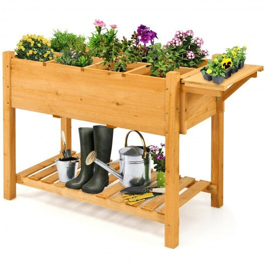 Elevated Planter Box Kit with 8 Grids and Folding Tabletop - Color: Natural