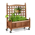 32in Wood Planter Box with Trellis Mobile Raised Bed for Climbing Plant - Color: Brown