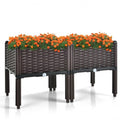 2 Set Elevated Plastic Raised Garden Bed Planter Kit for Flower Vegetable Grow-Brown - Color: Brown