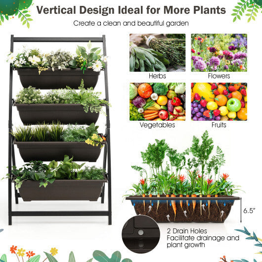 4-Tier Vertical Raised Garden Bed with 4 Containers and Drainage Holes-M