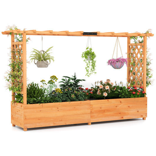 Raised Garden Bed Planter Box with Lattice Trellis Drainage Holes