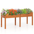 Fir Wood Outdoor Raised Garden Bed with Divider Panel and Drainage Holes-Yellow