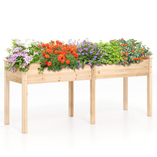 Fir Wood Outdoor Raised Garden Bed with Divider Panel and Drainage Holes-Yellow