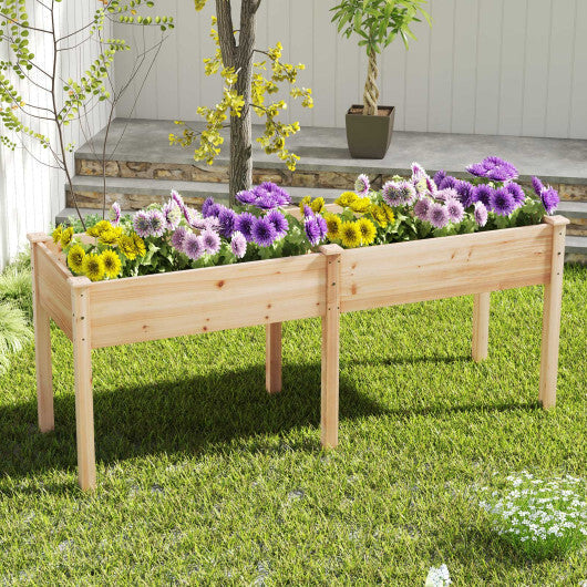 Fir Wood Outdoor Raised Garden Bed with Divider Panel and Drainage Holes-Yellow