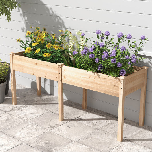 Fir Wood Outdoor Raised Garden Bed with Divider Panel and Drainage Holes-Yellow