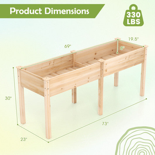 Fir Wood Outdoor Raised Garden Bed with Divider Panel and Drainage Holes-Yellow