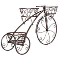 Tricycle Plant Stand Flower Pot Cart Holder with 3 Hollowed Baskets-Bronze