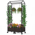 5.5 FT Self-Watering Planter Boxes with Lattice Trellis and Roof-Brown