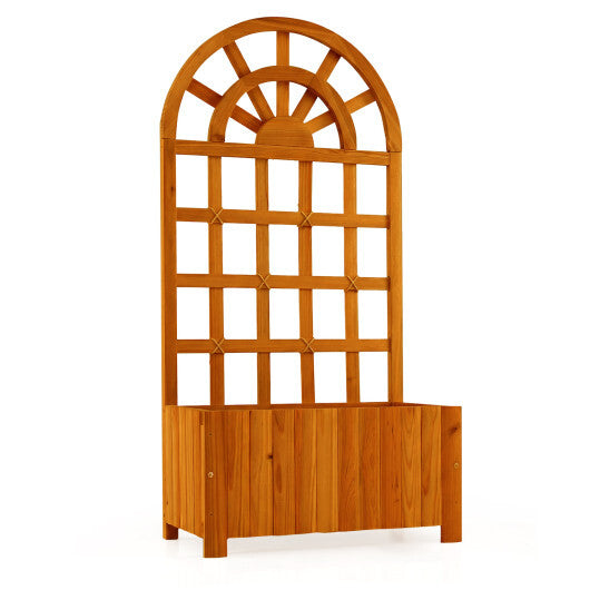 Wooden Raised Garden Bed with Trellis 48 Inch Outdoor Screen-Natural