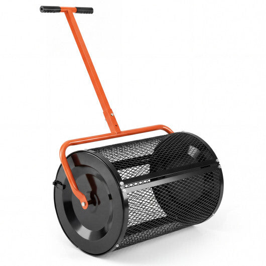Compost Spreader 24 Inch Peat Moss Spreader Roller with Height-adjustable T-shape Handle-Green