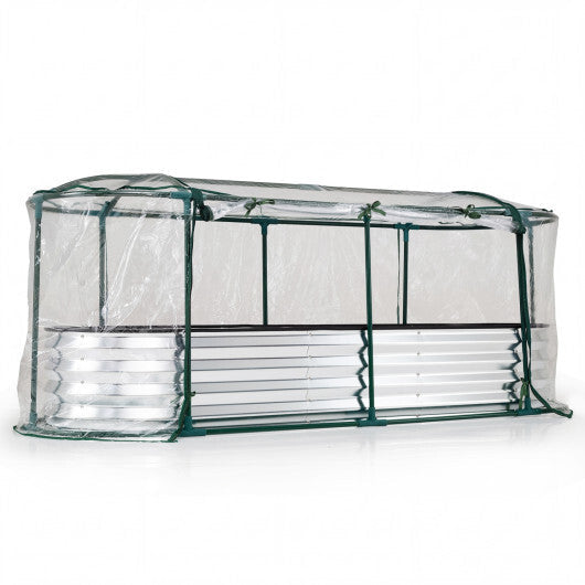 Outdoor Color Steel Raised Garden Bed with Greenhouse Cover Roll-up Window-Silver