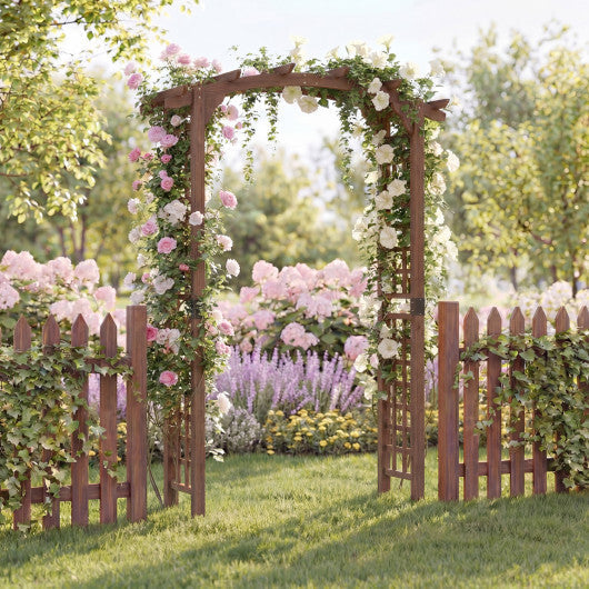 7.5 Ft Garden Arch Wooden Arbor Outdoor Wood Trellis for Climbing Plants-Rustic Brown