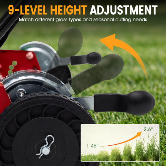 18 Inch Push Reel Lawn Mower 4-Position Adjustable with Removable Grass Catcher-Green