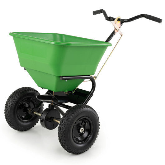 66 LBS Walk-Behind Broadcast Spreader with 13 Inch All-Terrain Tires-Black