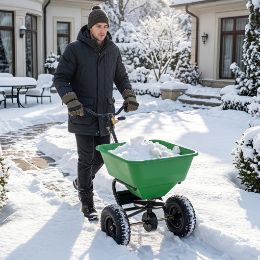 66 LBS Walk-Behind Broadcast Spreader with 13 Inch All-Terrain Tires-Black