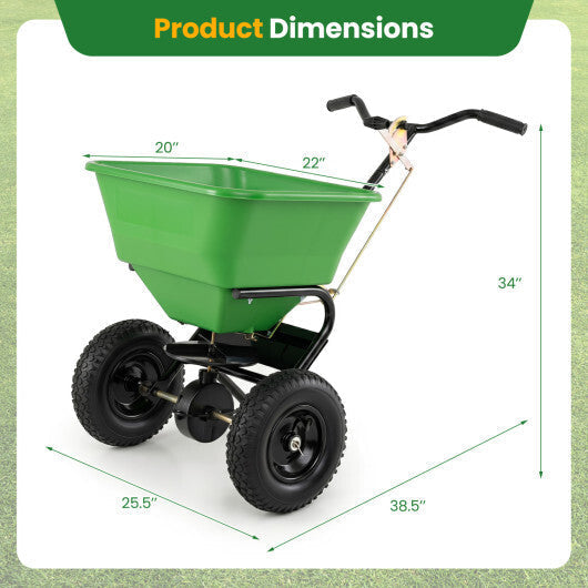 66 LBS Walk-Behind Broadcast Spreader with 13 Inch All-Terrain Tires-Black