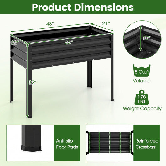 Raised Garden Bed with Legs Electro-Coating Metal Large Elevated Planter Box-Grey