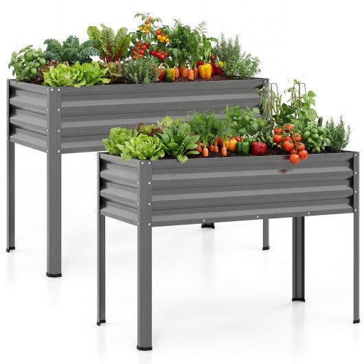 Raised Garden Bed Set of 2 Electro-Coating Metal Large Elevated Planter Box-Silver