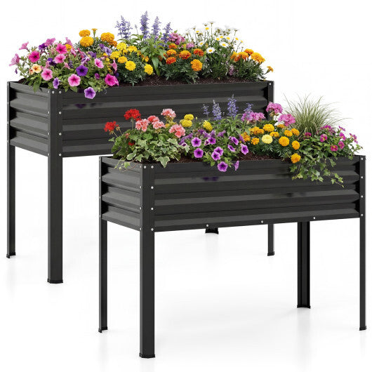 Raised Garden Bed Set of 2 Electro-Coating Metal Large Elevated Planter Box-Silver