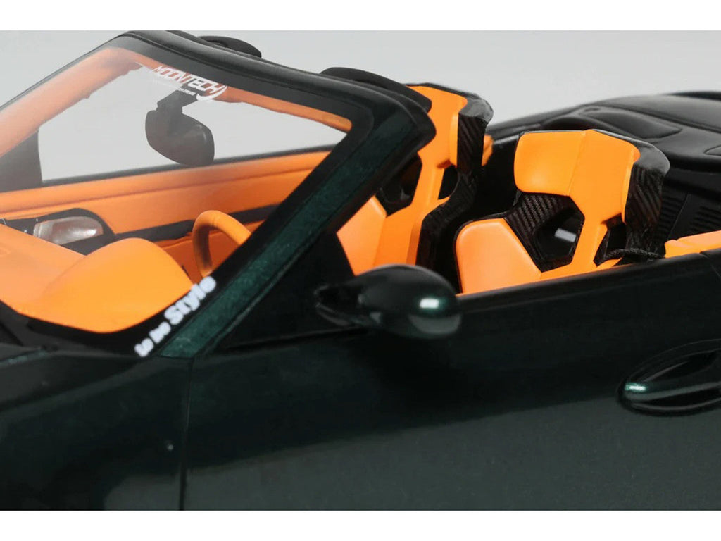 2024 Porsche 911 (997) Old & New Tokyo Auto Salon Cabriolet Dark Green Metallic with Orange Interior 1/18 Model Car by GT Spirit