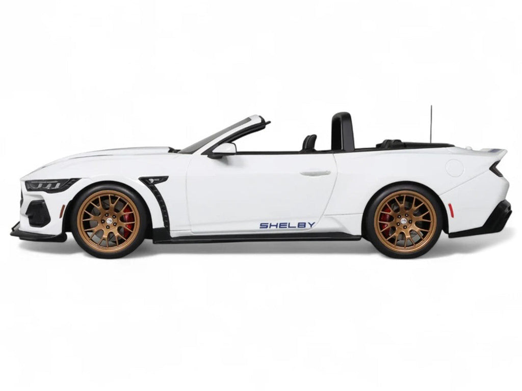 2025 Shelby Mustang Supersnake Convertible White with Blue Stripes 1/18 Model Car by GT Spirit