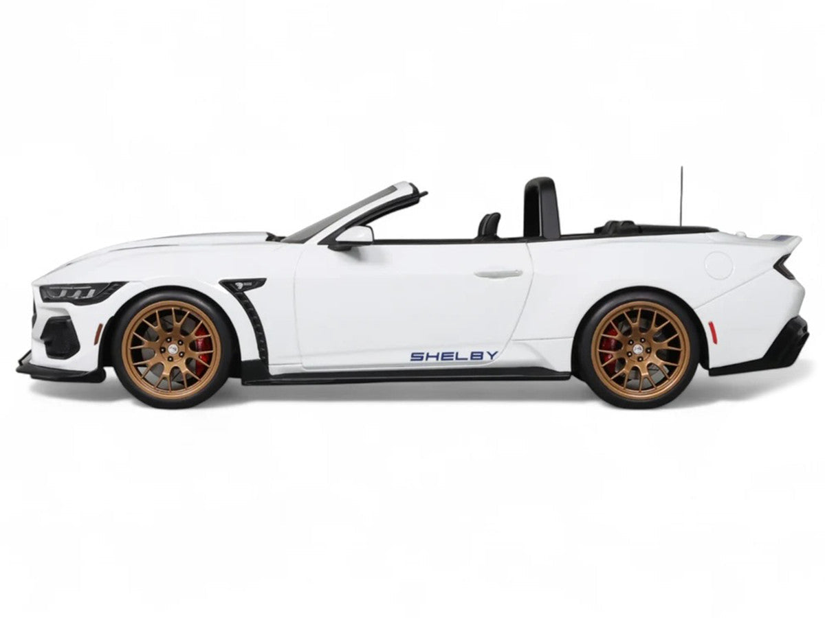 2025 Shelby Mustang Supersnake Convertible White with Blue Stripes 1/18 Model Car by GT Spirit