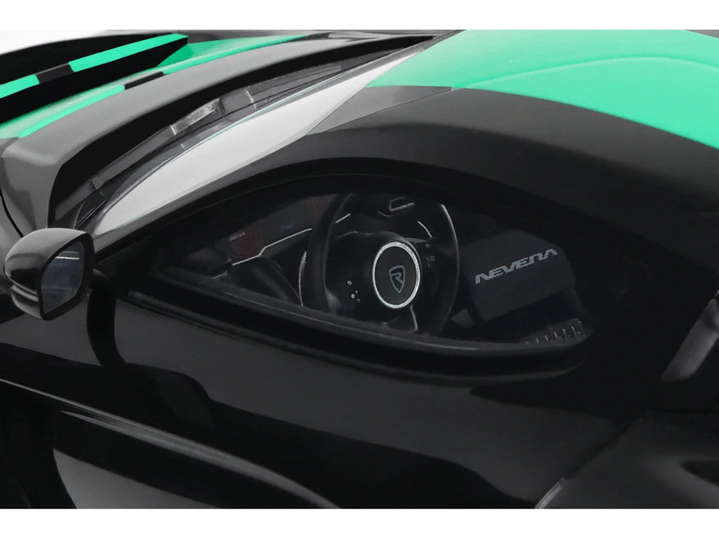 2023 Rimac Nevera Black with Green Stripes 1/18 Model Car by GT Spirit